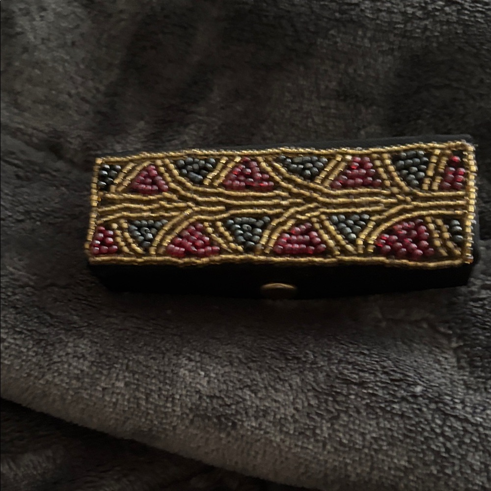 Embellished Clutch with Gold, Pink, and Black Beading